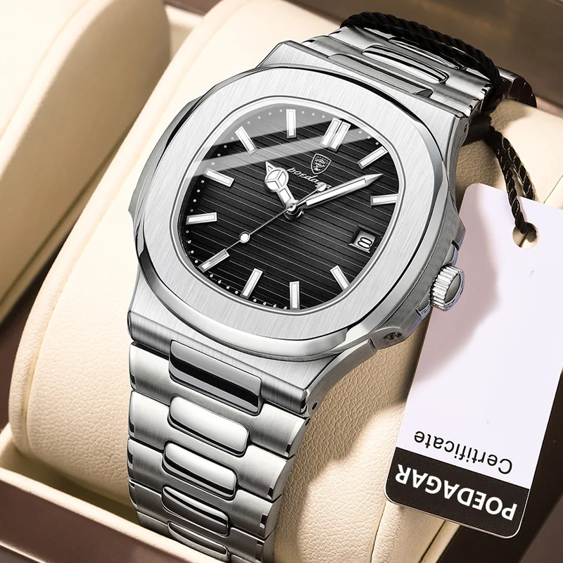 Poedagar PO613 Luxury Stainless Steel Strap Watch (Silver Black)